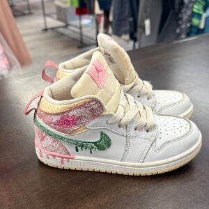 Size 12 Kids Jordan ice cream White and Green Sneakers